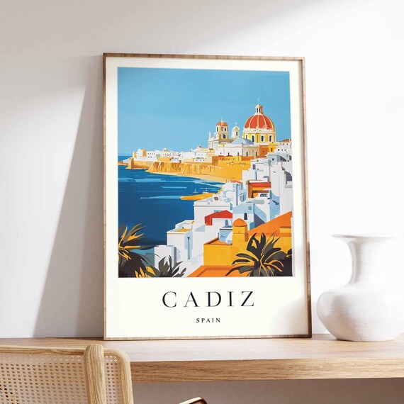 Cadiz Spain Coastal City Cathedral Dome Seaside Travel Poster