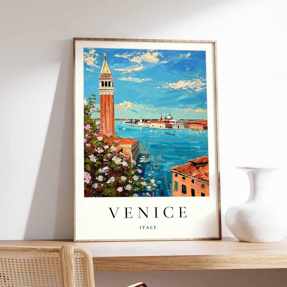 Venice Italy St Mark's Campanile Over Waterfront Painted Travel Poster