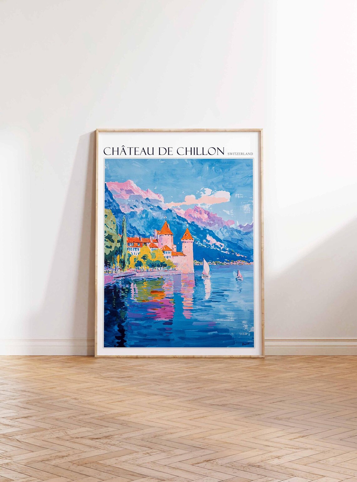 Château de Chillon Switzerland Lake Castle Reflections Painting Poster - Image 3