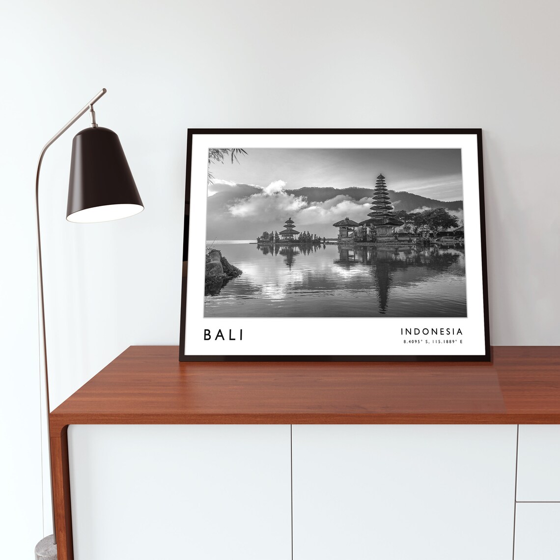 Bali Indonesia Misty Lake Temple Black And White Photo Poster - Image 3