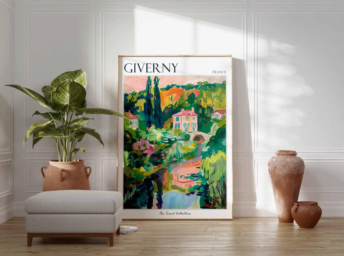 Giverny France Stream Bridge Village Cypress Garden Travel Poster - Image 3