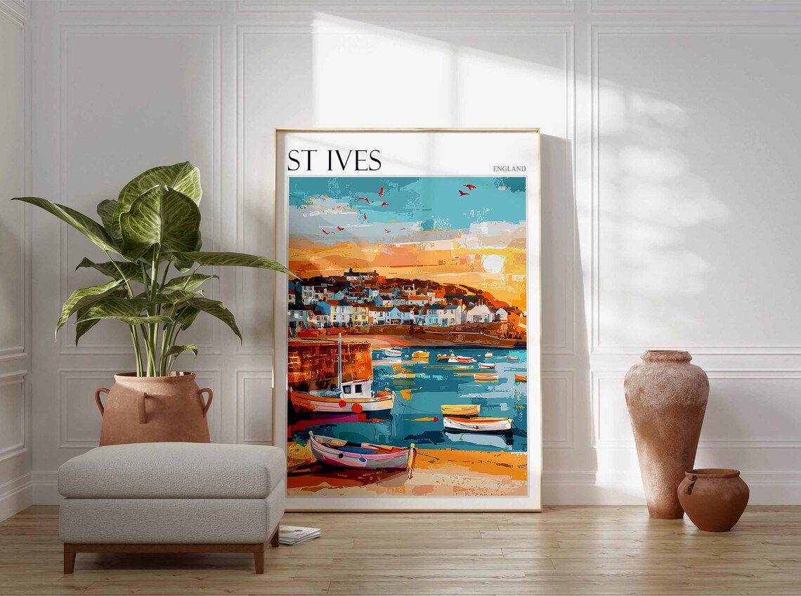 St Ives England Harbor Sunset Colorful Fishing Boat Travel Poster - Image 2