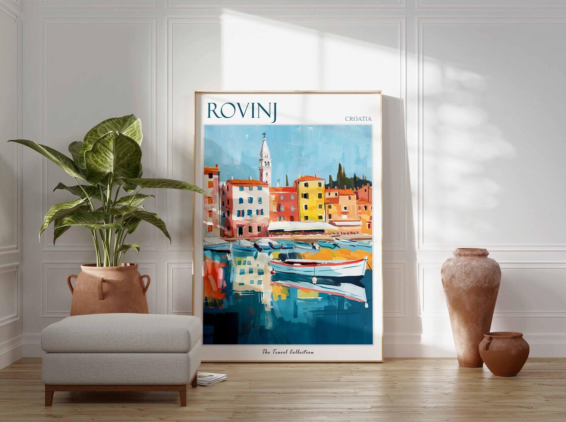Rovinj Croatia Old Town Harbor Boats Pastel Facades Travel Poster - Image 2