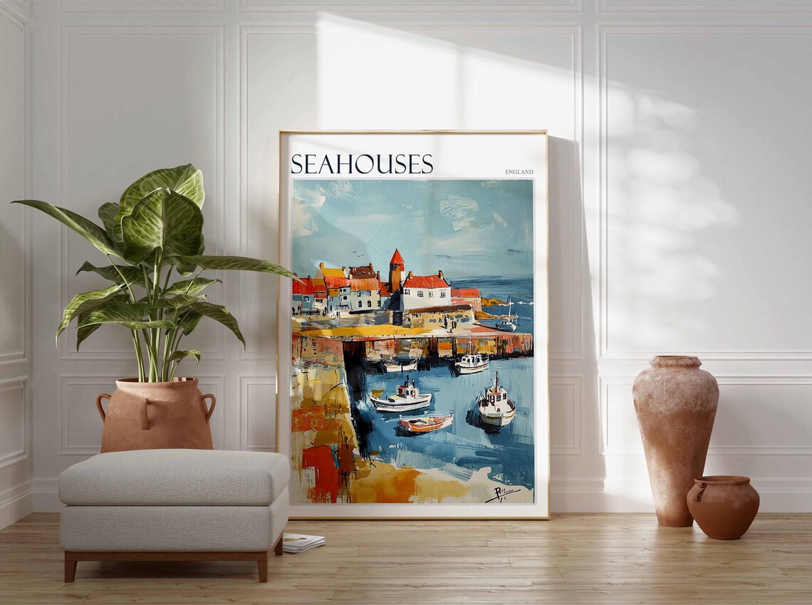 Seahouses England Harbor Fishing Boats Seaside Travel Poster - Image 3