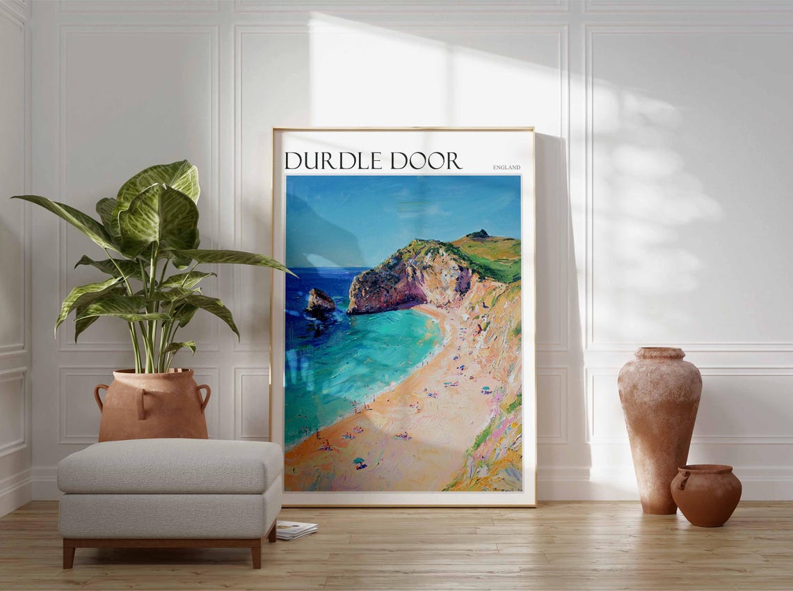 Durdle Door England Limestone Cliffs and Beach Cove Scene Poster - Image 3
