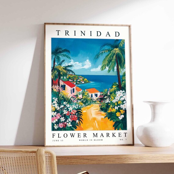 Trinidad Flower Market Poster Print Trinidadian Floral Wall Art Decor Botanical Caribbean Travel