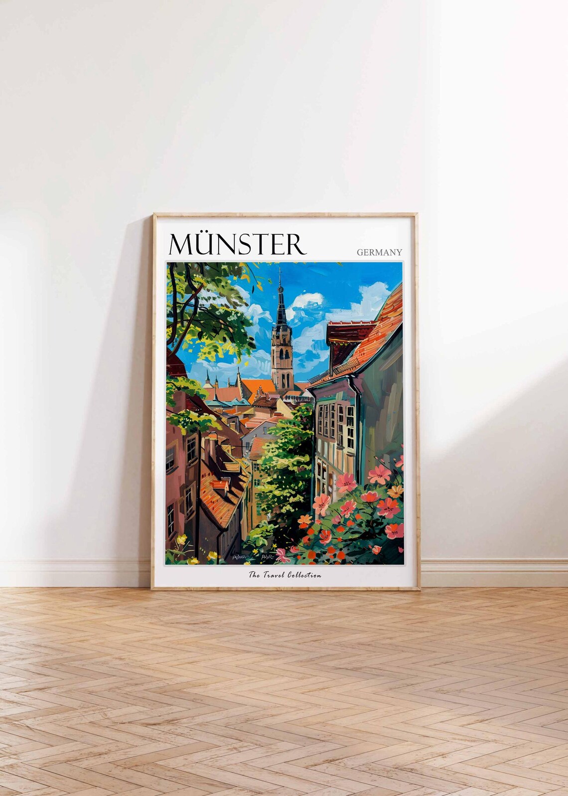 Münster Germany Colorful Old Town Church Spire Travel Poster - Image 2