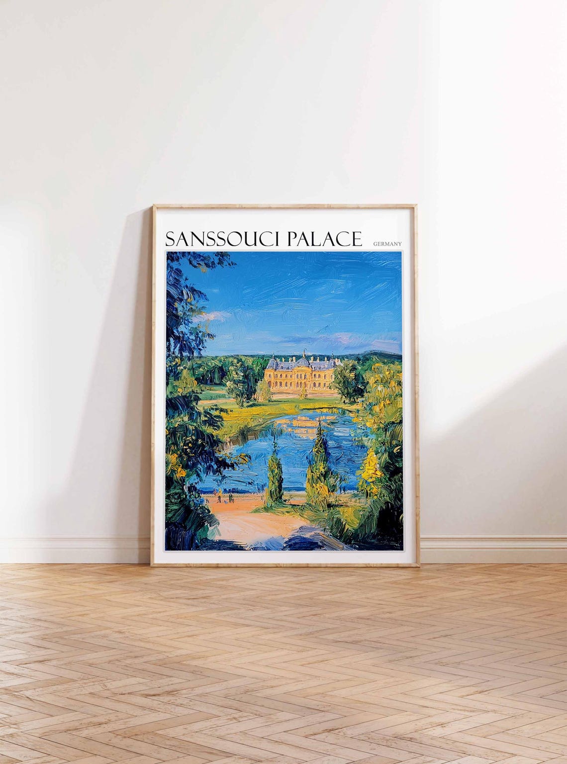 Sanssouci Palace Lakeside Reflection Framed Trees Germany Poster - Image 2