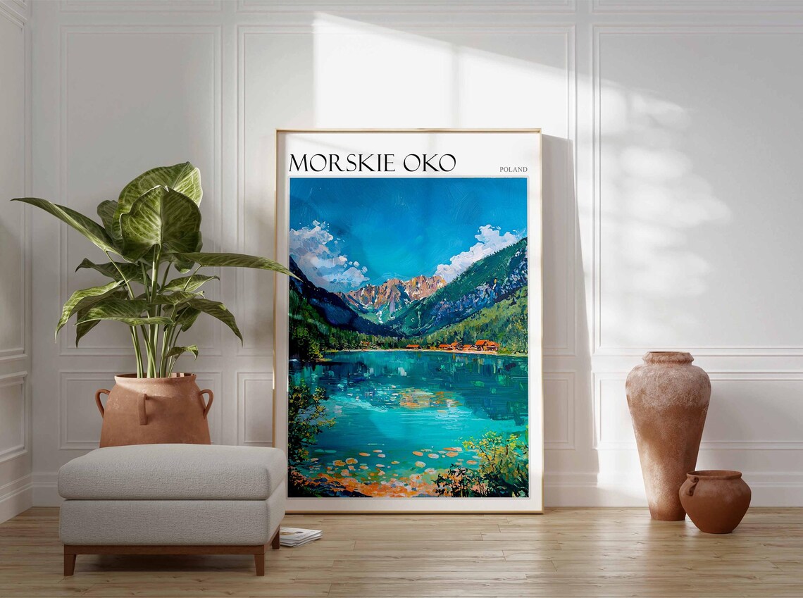 Morskie Oko Poland Turquoise Lake Panorama with Cabins Travel Poster - Image 3