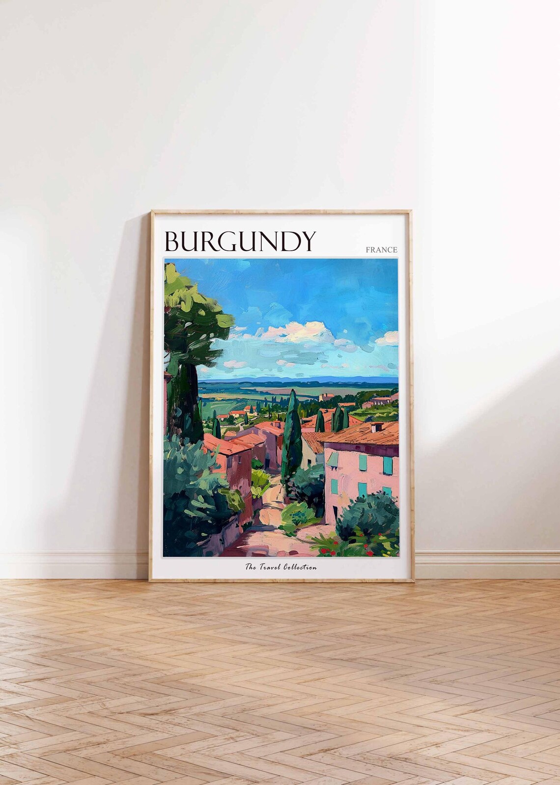 Burgundy France Hillside Street Cypress Trees Valley View Poster - Image 2