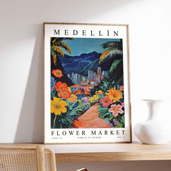 Medelln Flower Market Poster Print Colombian Floral Wall Art Decor Botanical Colombia Travel