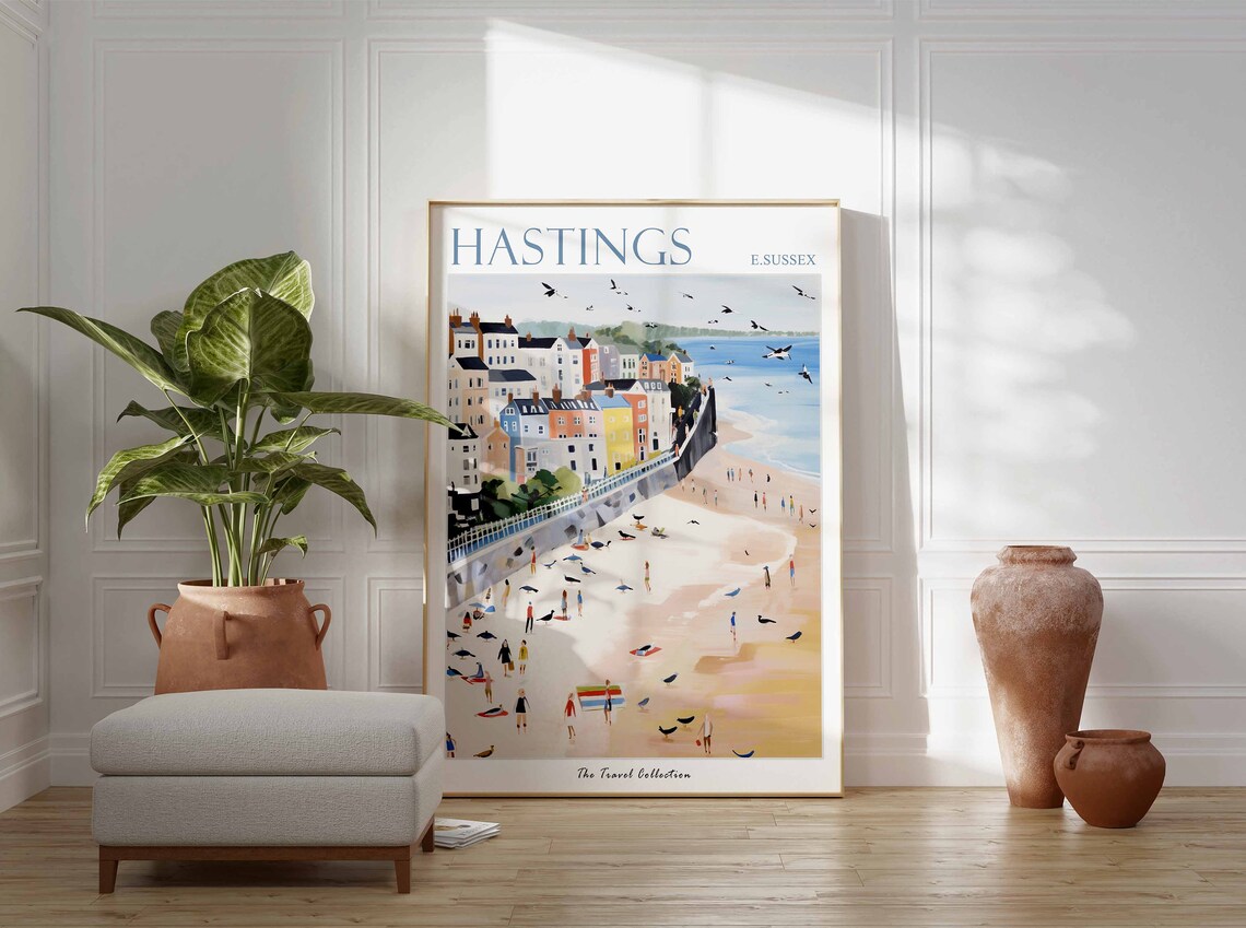 Hastings East Sussex Seaside Beach Town Boardwalk Scene Poster - Image 3