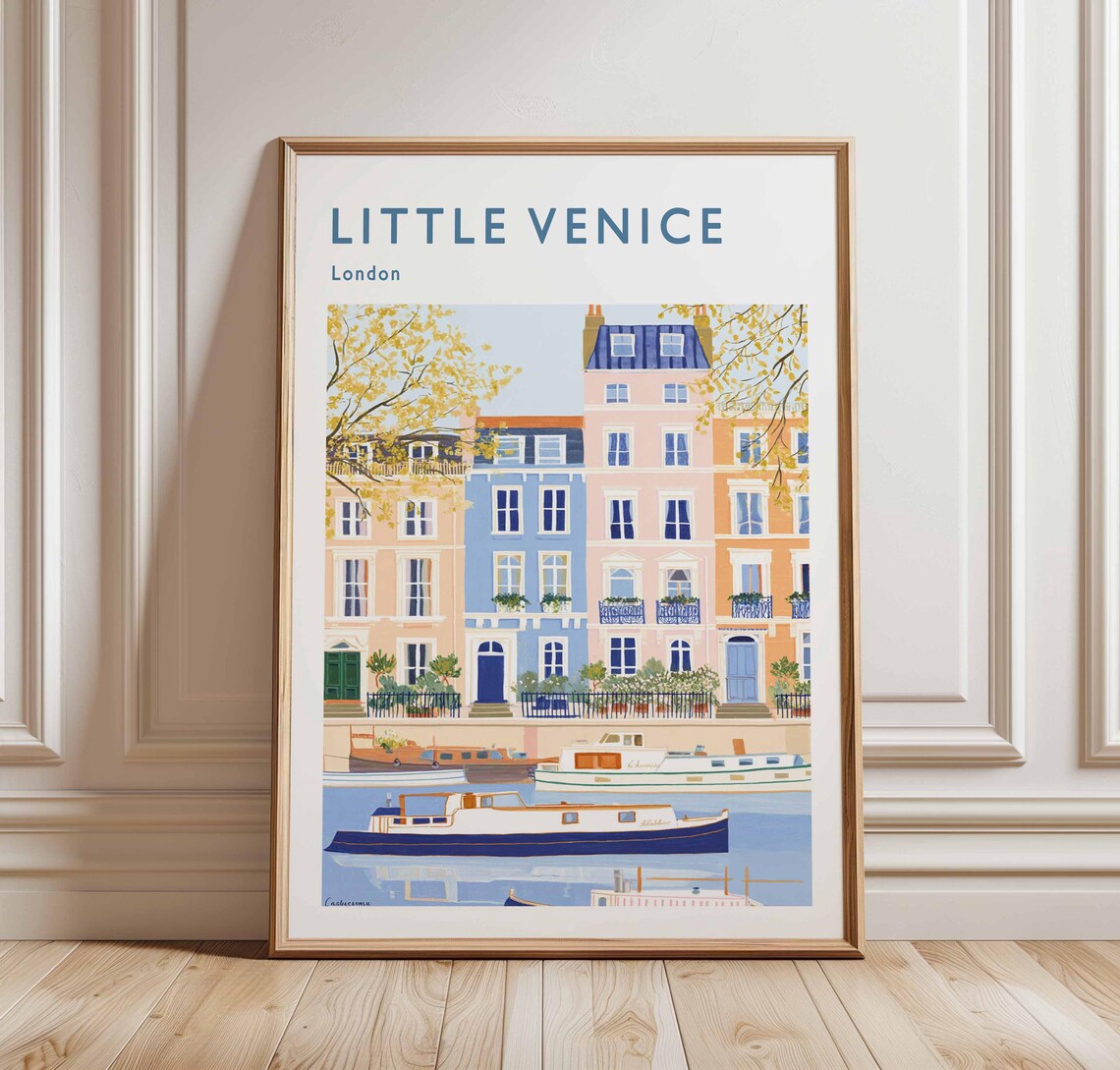 Little Venice London Autumn Townhouses Narrowboat Travel Poster