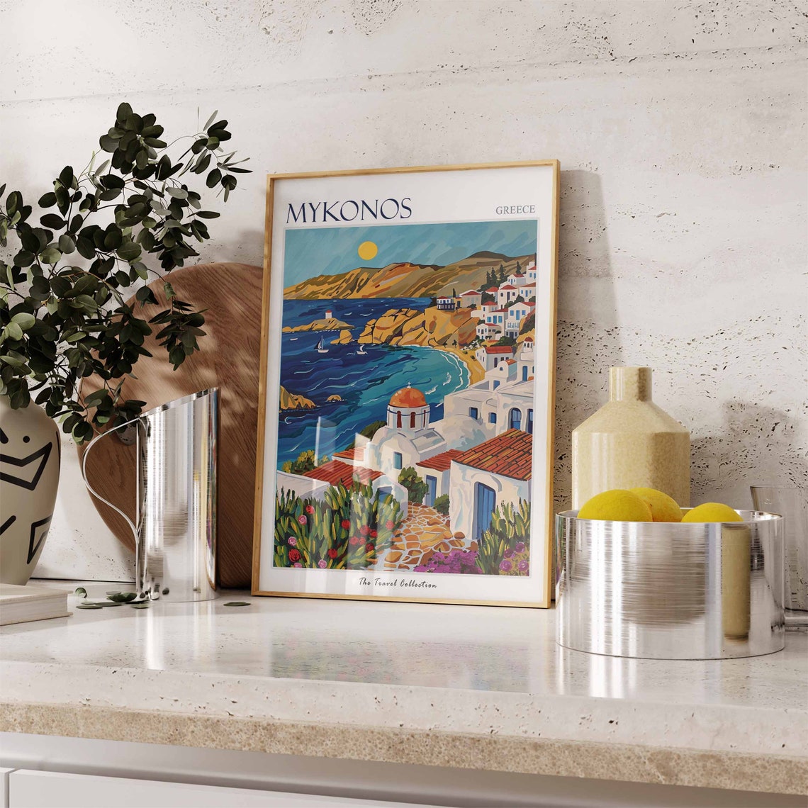 Mykonos Greece Whitewashed Village Rocky Bay Painting Travel Poster - Image 2