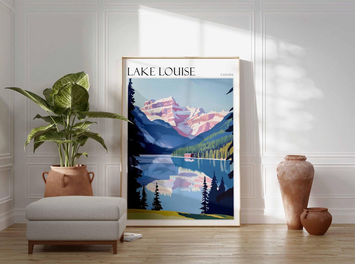 Lake Louise Canada Mirror Peaks Tiny Boathouse Pine Shore Poster - Image 2