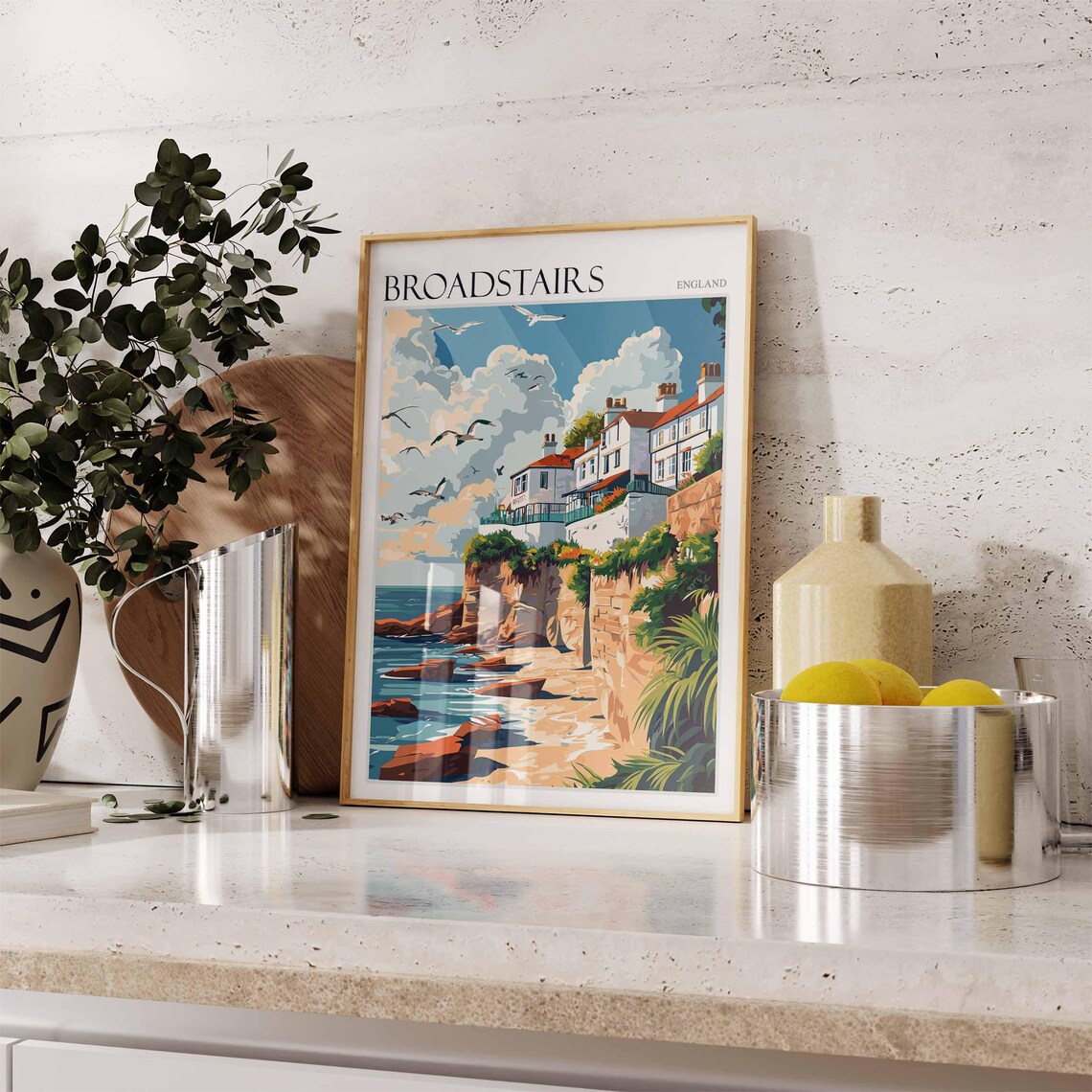 Broadstairs Kent Rocky Cove Cliffs Seabirds Illustration Travel Poster - Image 2