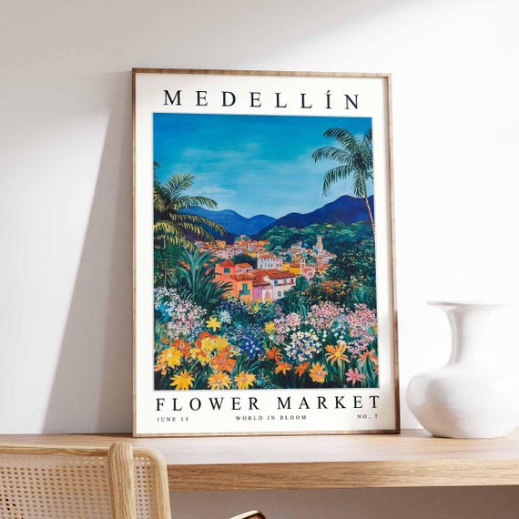Medelln Flower Market Poster Print Colombian Floral Wall Art Decor Botanical Colombia Travel