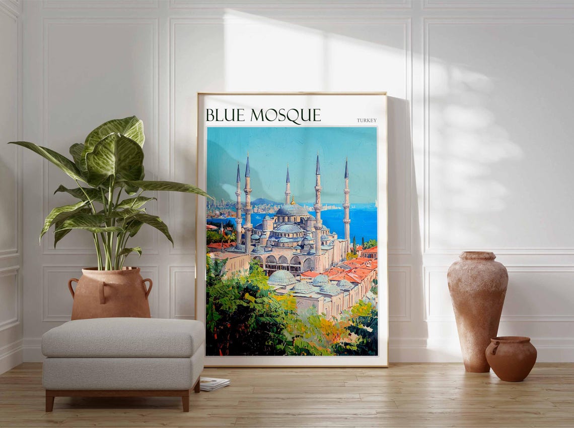Blue Mosque Istanbul Rooftop Sea View Elevated Painterly Poster - Image 2