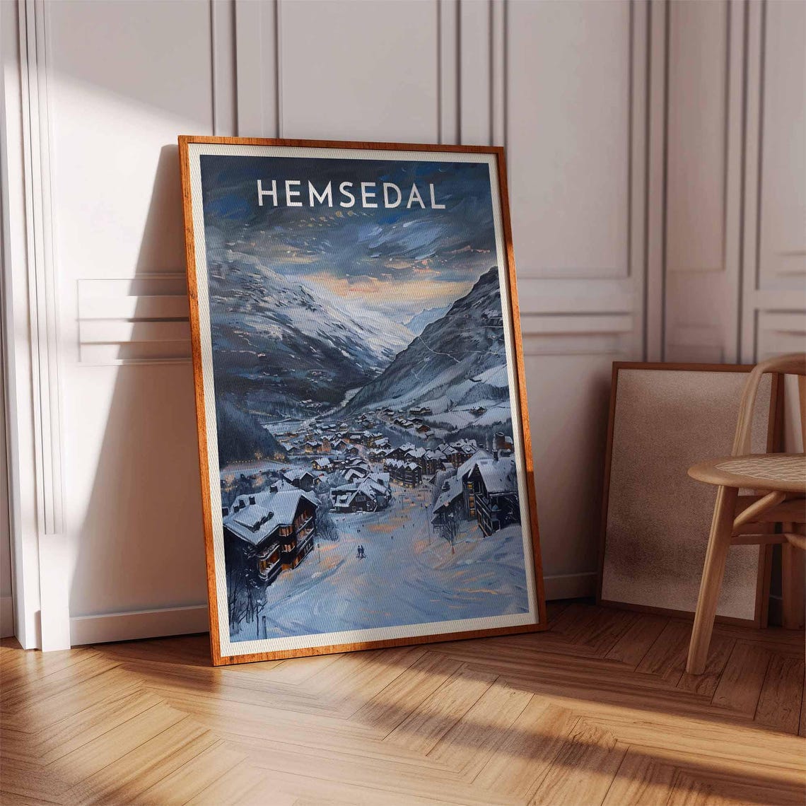Hemsedal Norway Night Lights Snowy Village Winter Ski Poster - Image 2