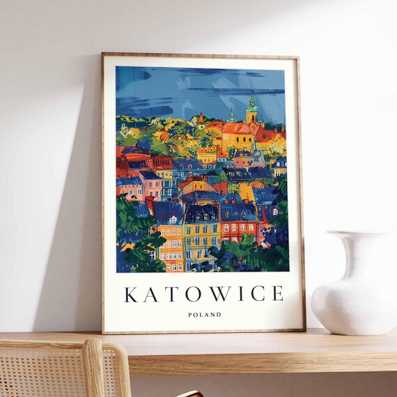 Katowice Poland Old Town Rooftops at Evening Cityscape Poster