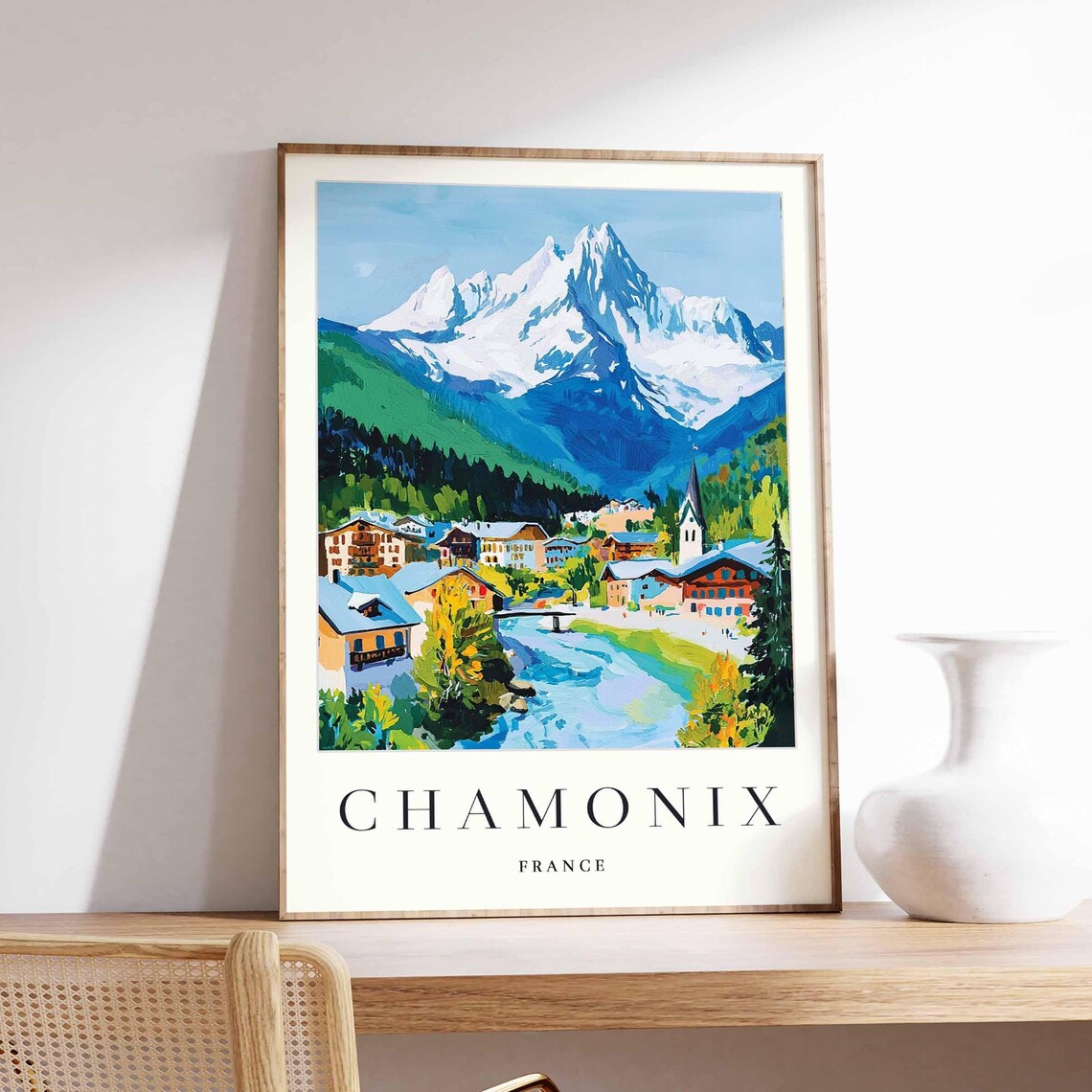 Chamonix France Mont Blanc Alpine Village Painted Travel Poster