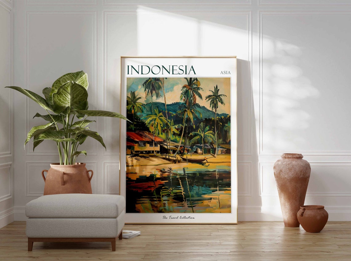 Indonesia Poster Indonesia Travel Print Asian Decor Indonesian Travel Poster Indonesian Art Oriental Poster Asian Wall Art - Image 2