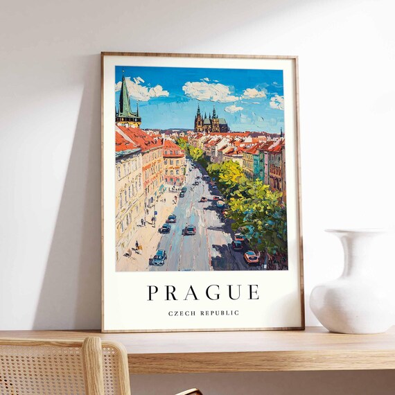 Prague Grand Boulevard Church Castle Traffic Painterly Poster