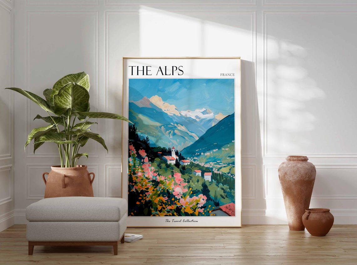 The Alps Poster France Travel Print French Decor Europe Travel Poster European Wall Art Mountain Print The Alps Travel Poster - Image 3