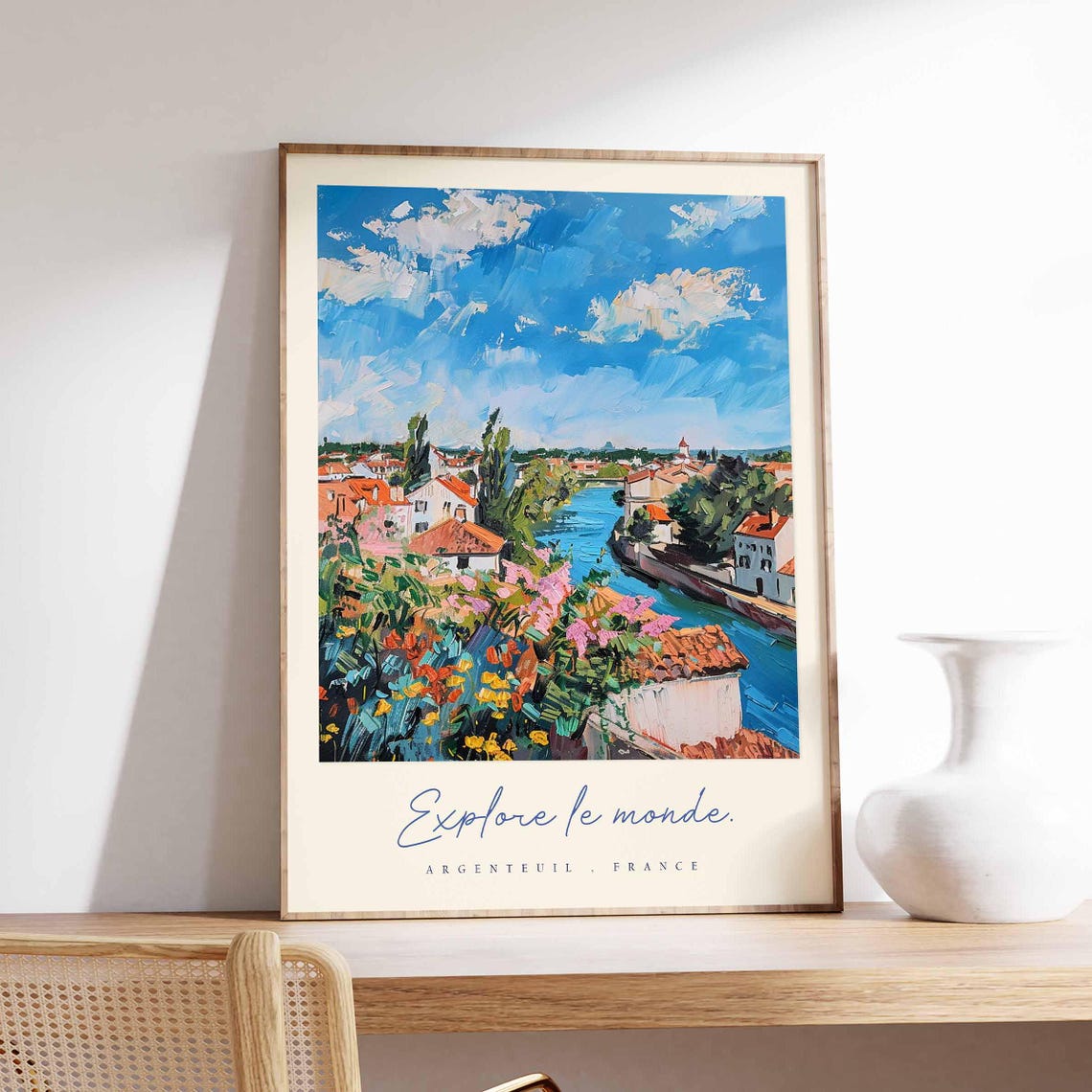 Argenteuil France Poster Seine Riverside Town View with Flowers