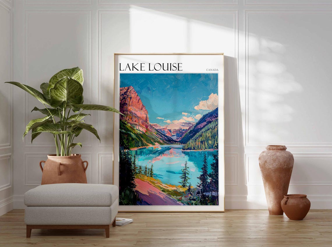 Lake Louise Canada Pink Path Pine Shore Turquoise Water Poster - Image 2
