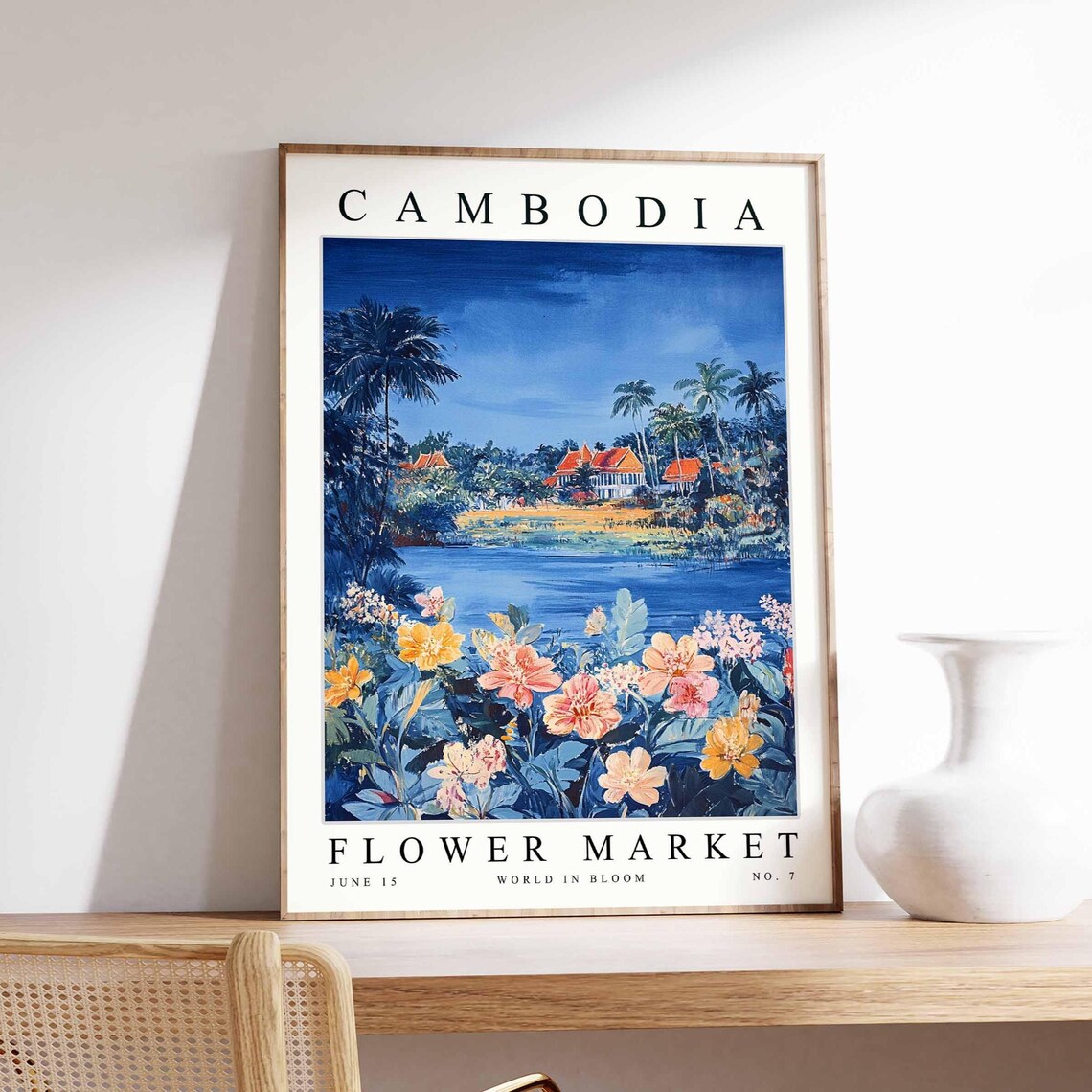 Cambodia Flower Market Night River Village Hibiscus Blooms Art Poster