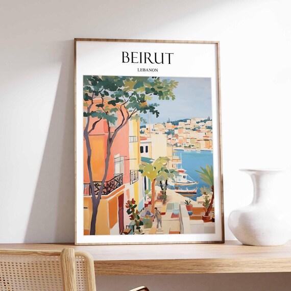 Beirut Lebanon Mediterranean Coastal Cityscape Travel Art Poster