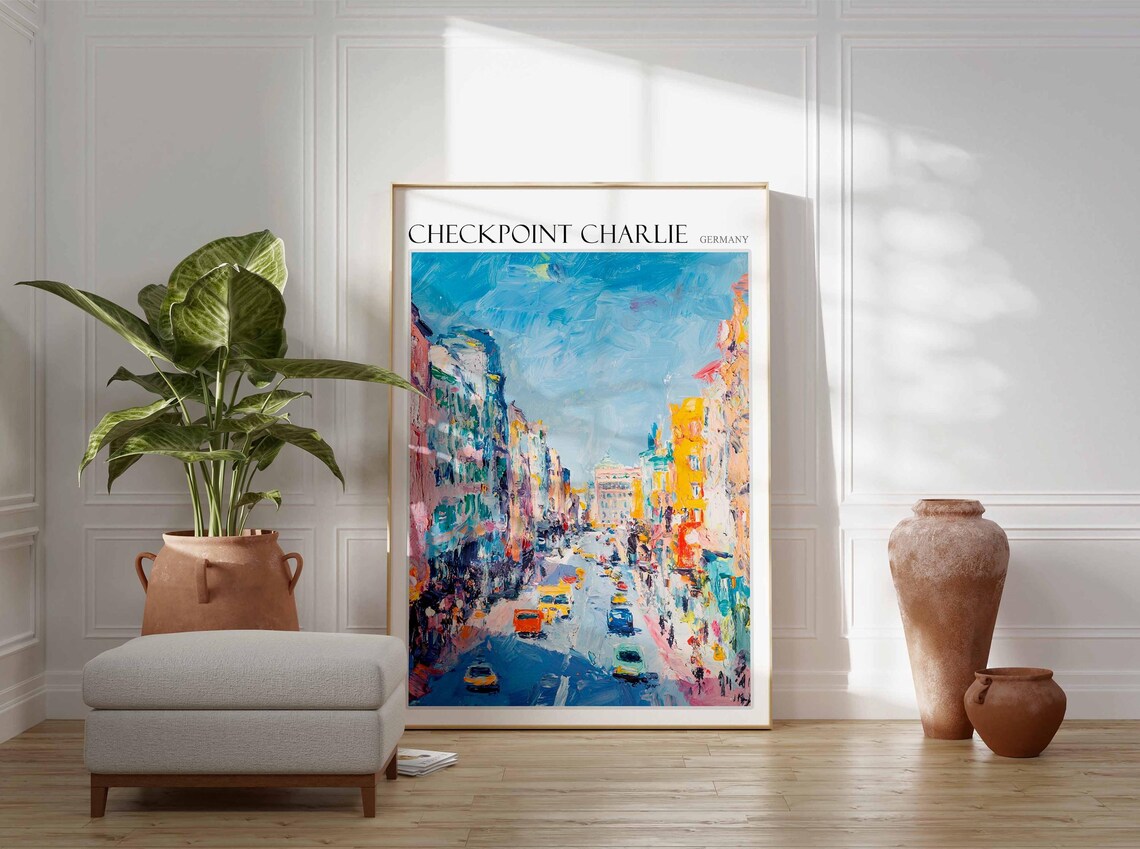 Checkpoint Charlie Berlin Bright Street Taxis City Scene Poster - Image 2