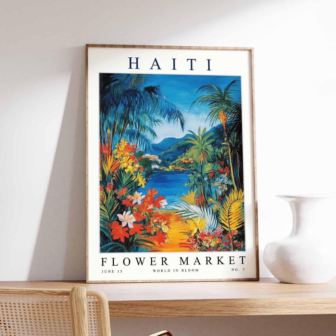 Haiti Flower Market Tropical Palms Blue Lake Garden No. 7 Poster