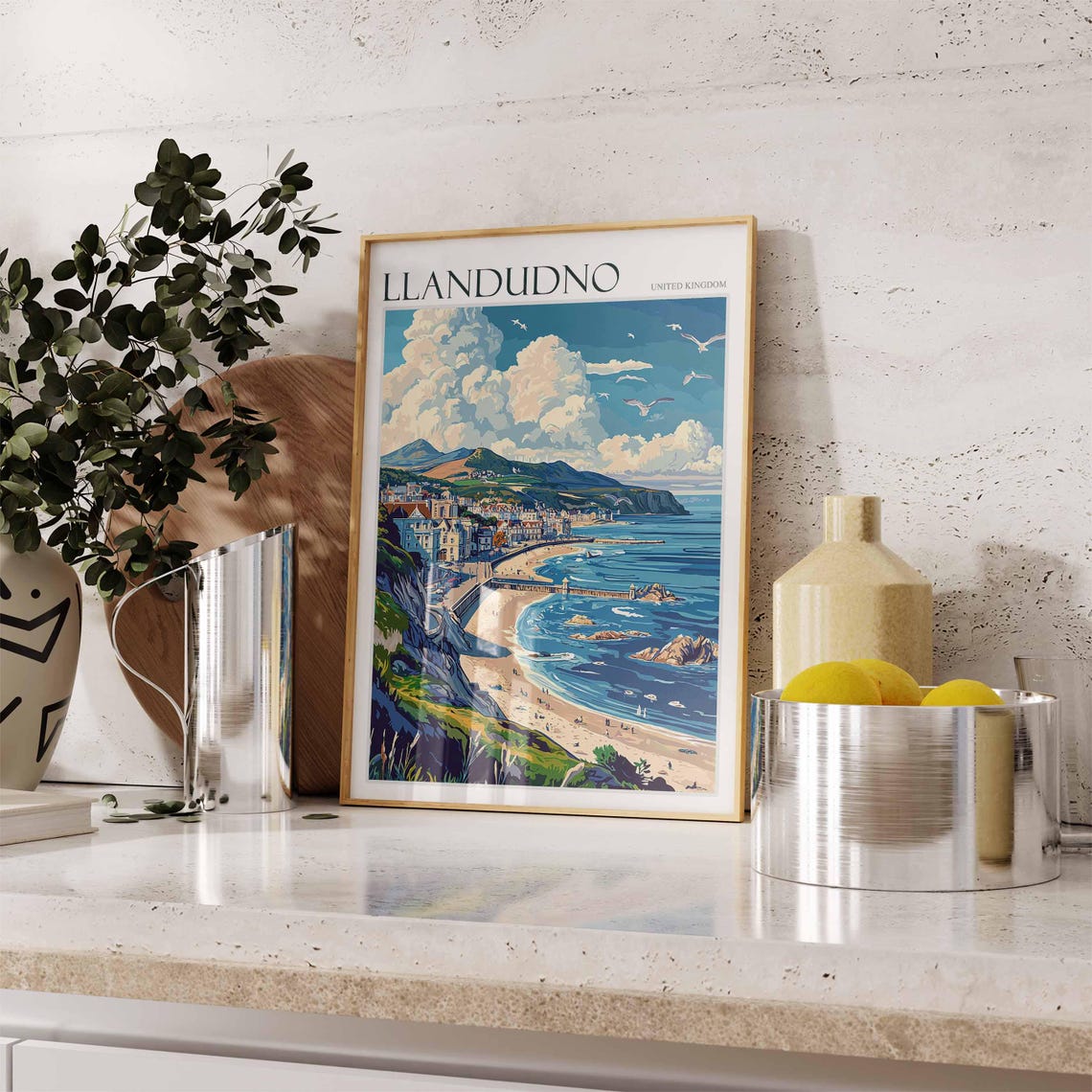 Llandudno United Kingdom Pier Crescent Beach Dramatic Clouds Poster - Image 2