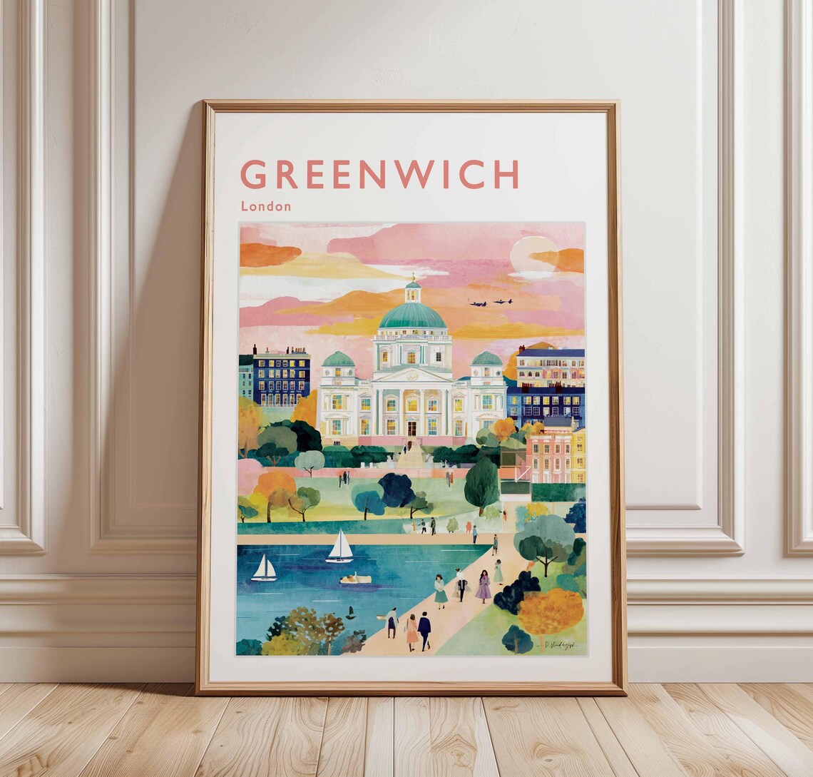 Greenwich London Old Naval College Park Riverside Sailboats Travel Poster