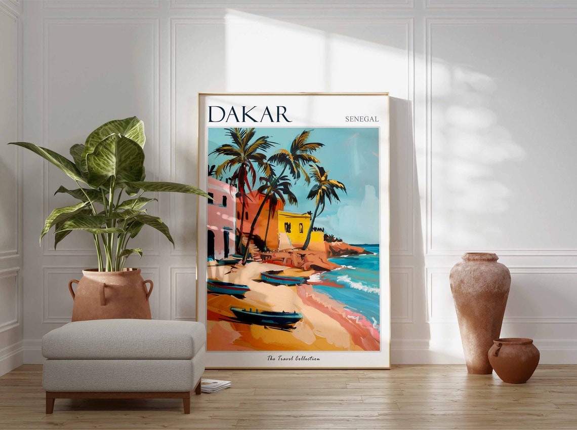 Dakar Senegal Tropical Beach Palm Tree Coastal Travel Poster - Image 2