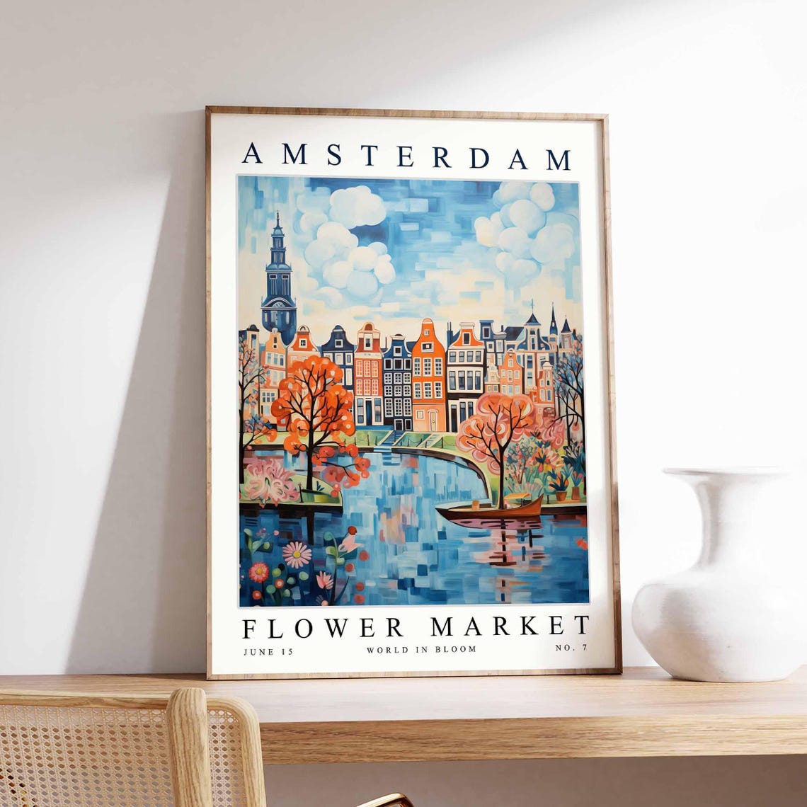 Amsterdam Flower Market Impressionist Canal Blossom Trees No. 7 Poster