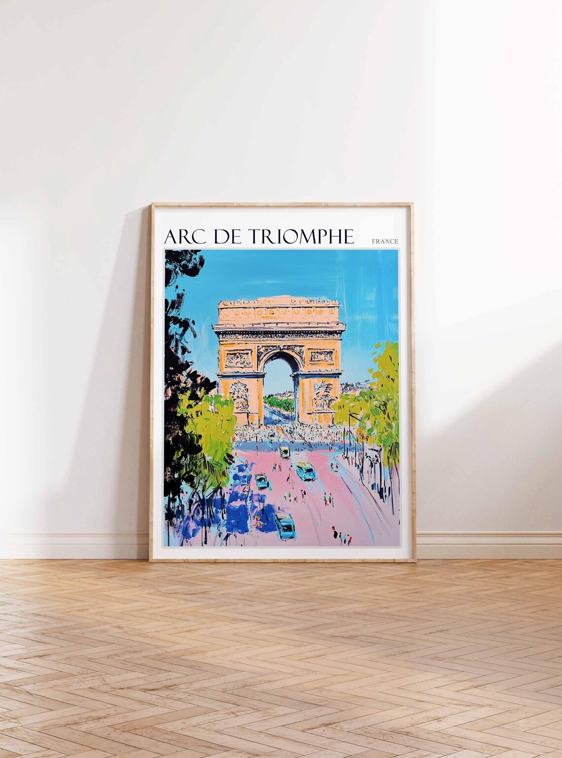 Arc de Triomphe Paris France Pink Street Scene Colorful Art Poster - Image 3