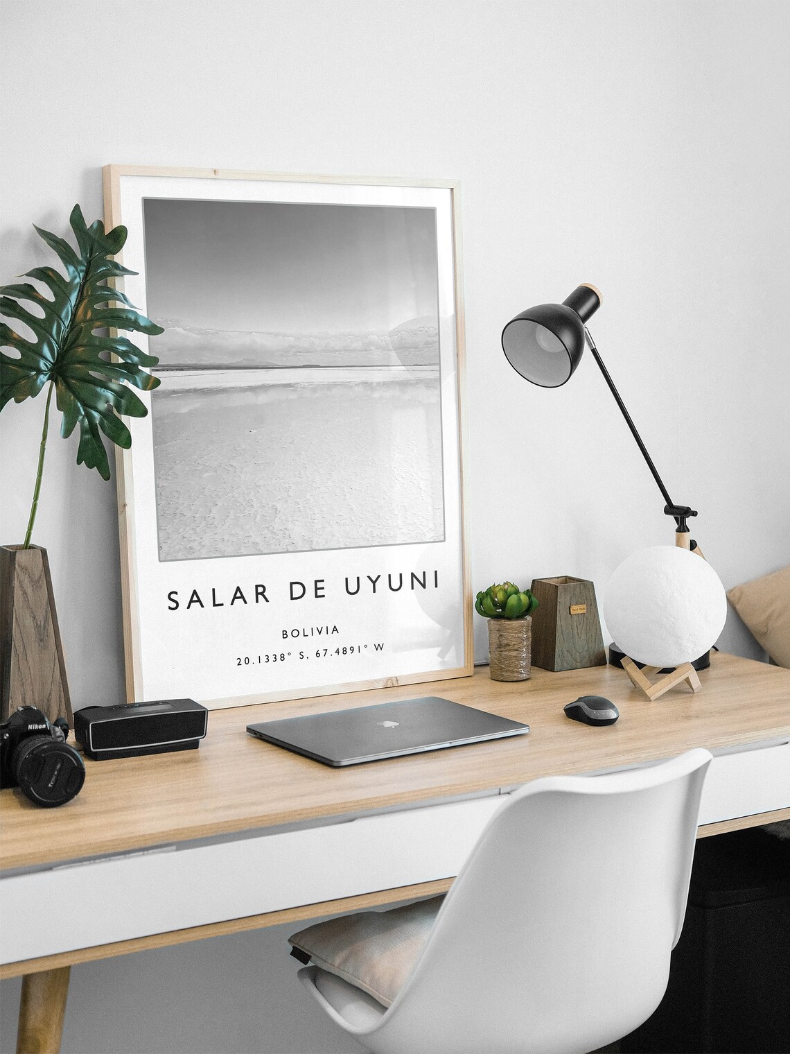 Salar de Uyuni Salt Flats Mirror Sky Black and White Photo Poster - Image 3