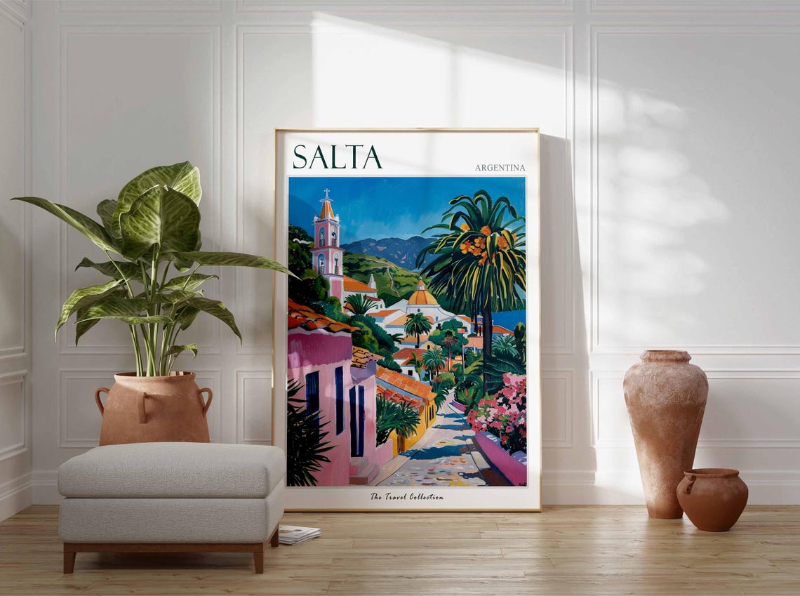 Salta Argentina Colonial Church Tower Palm Lined Cobblestone Poster - Image 2