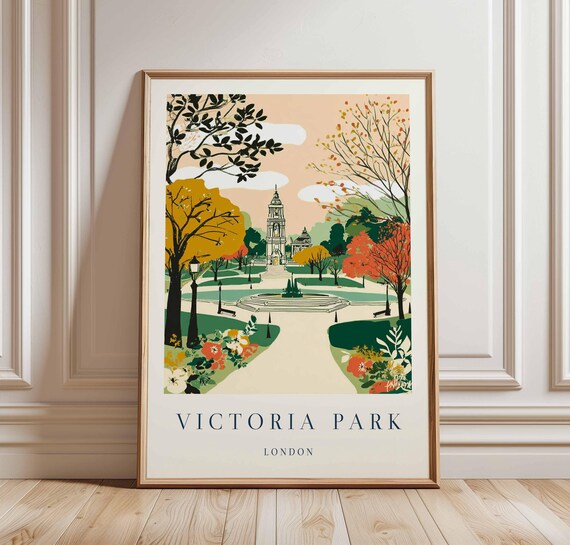 Victoria Park London Autumn Fountain Park Gardens Illustration Poster