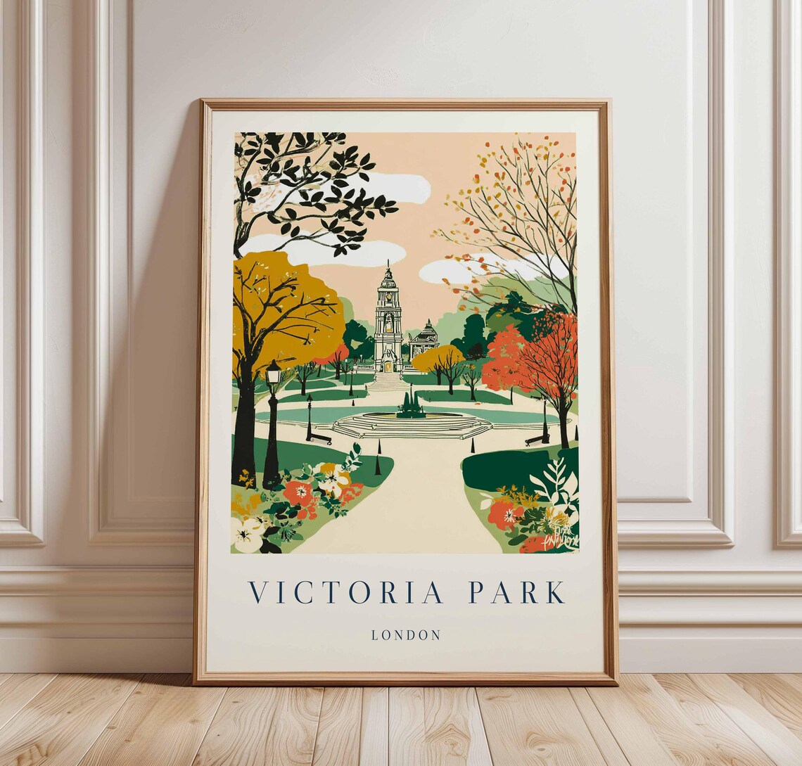 Victoria Park London Autumn Fountain Park Gardens Illustration Poster