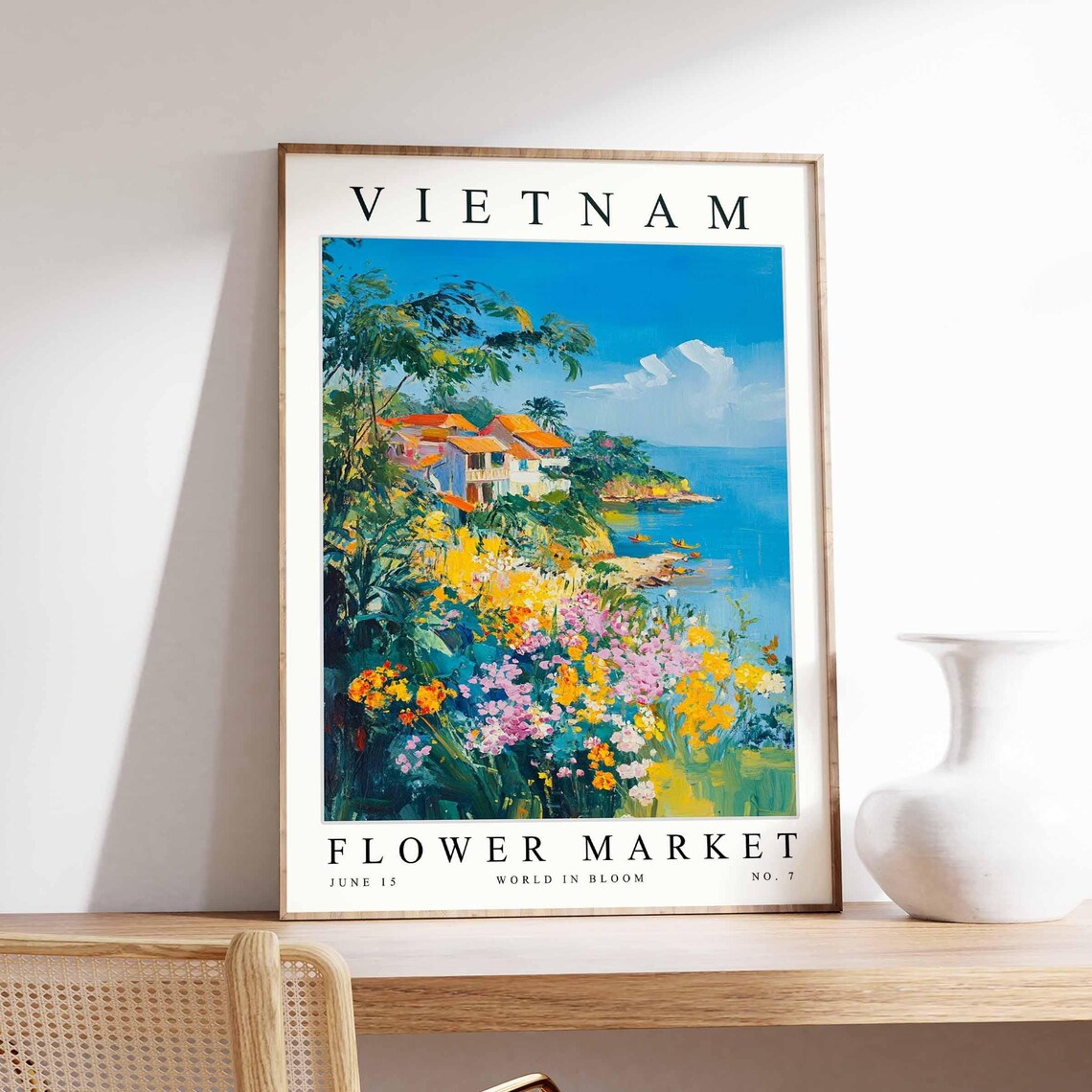 Vietnam Flower Market Seaside Fishing Village Palm Art Poster