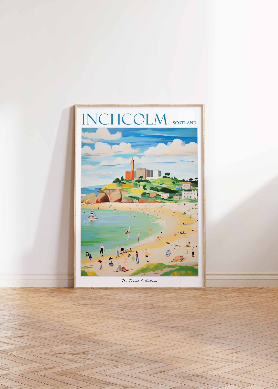 Inchcolm Scotland Castle Tower Seaside Beach Walkers Scene Poster - Image 2