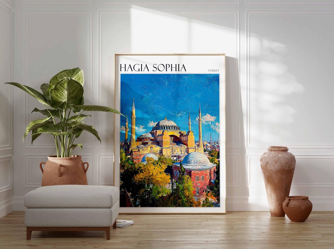Hagia Sophia Warm Yellow Walls Blue Sky Turkey Travel Poster - Image 2