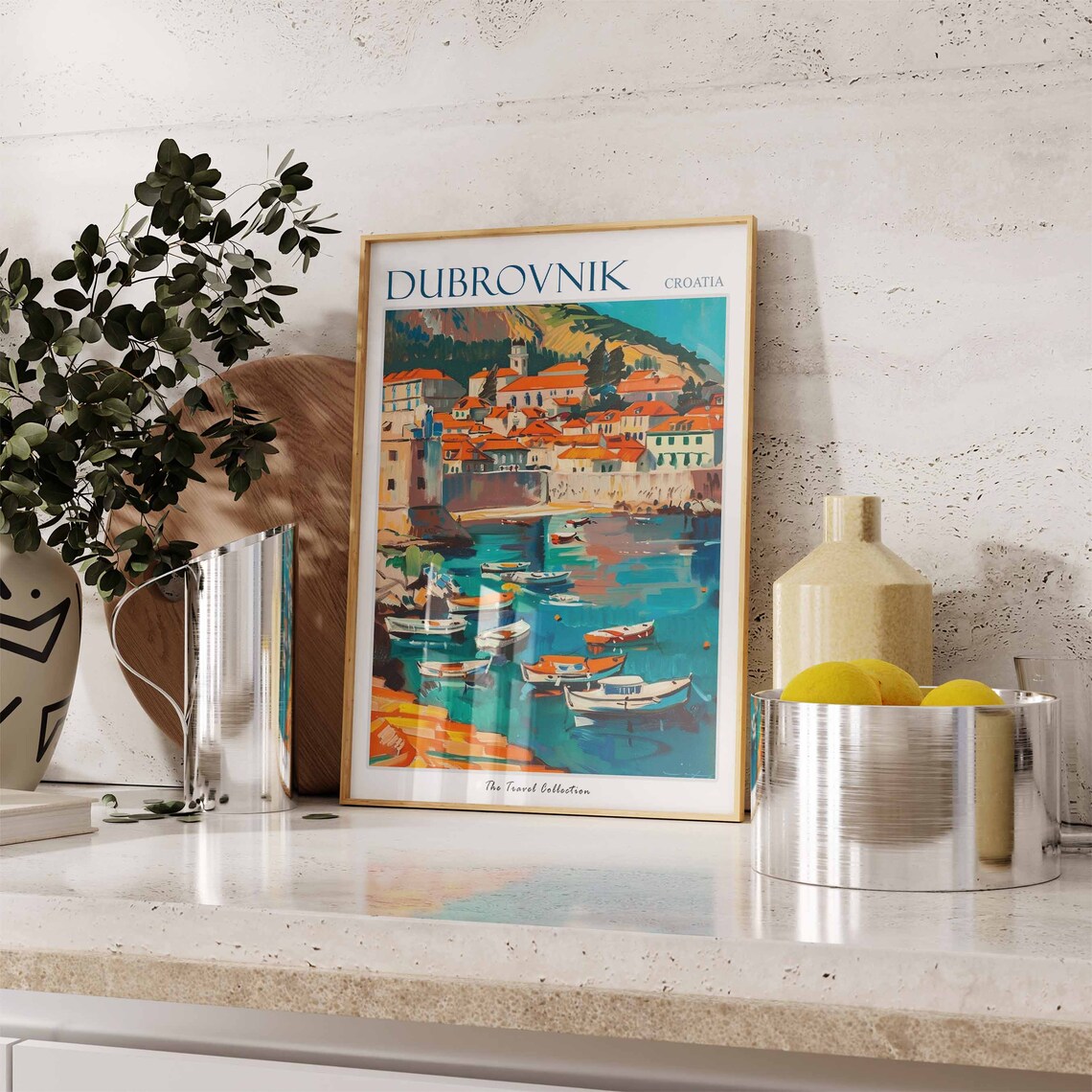 Dubrovnik Croatia Harbor Boats Turquoise Water Painting Poster - Image 2