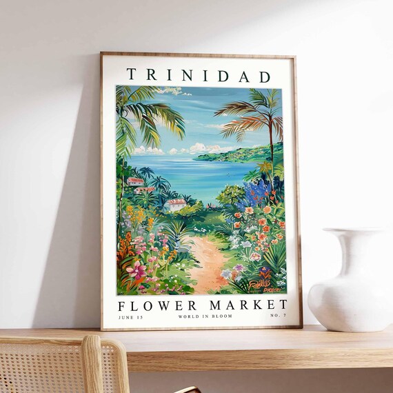 Trinidad Flower Market Poster Print Trinidadian Floral Wall Art Decor Botanical Caribbean Travel