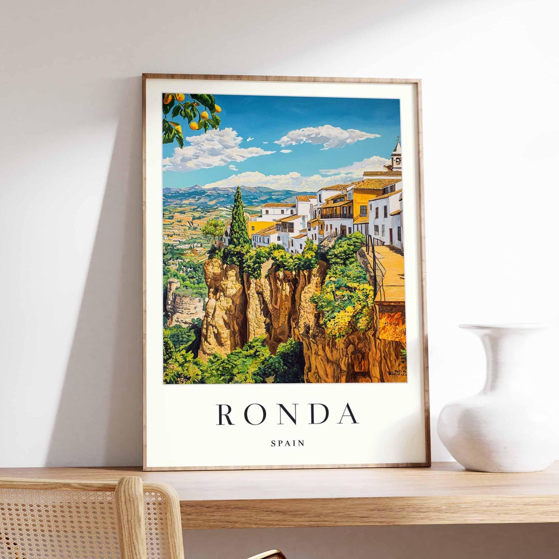 Ronda Spain Poster With Orange Cliffs Lemon Trees And Cypress