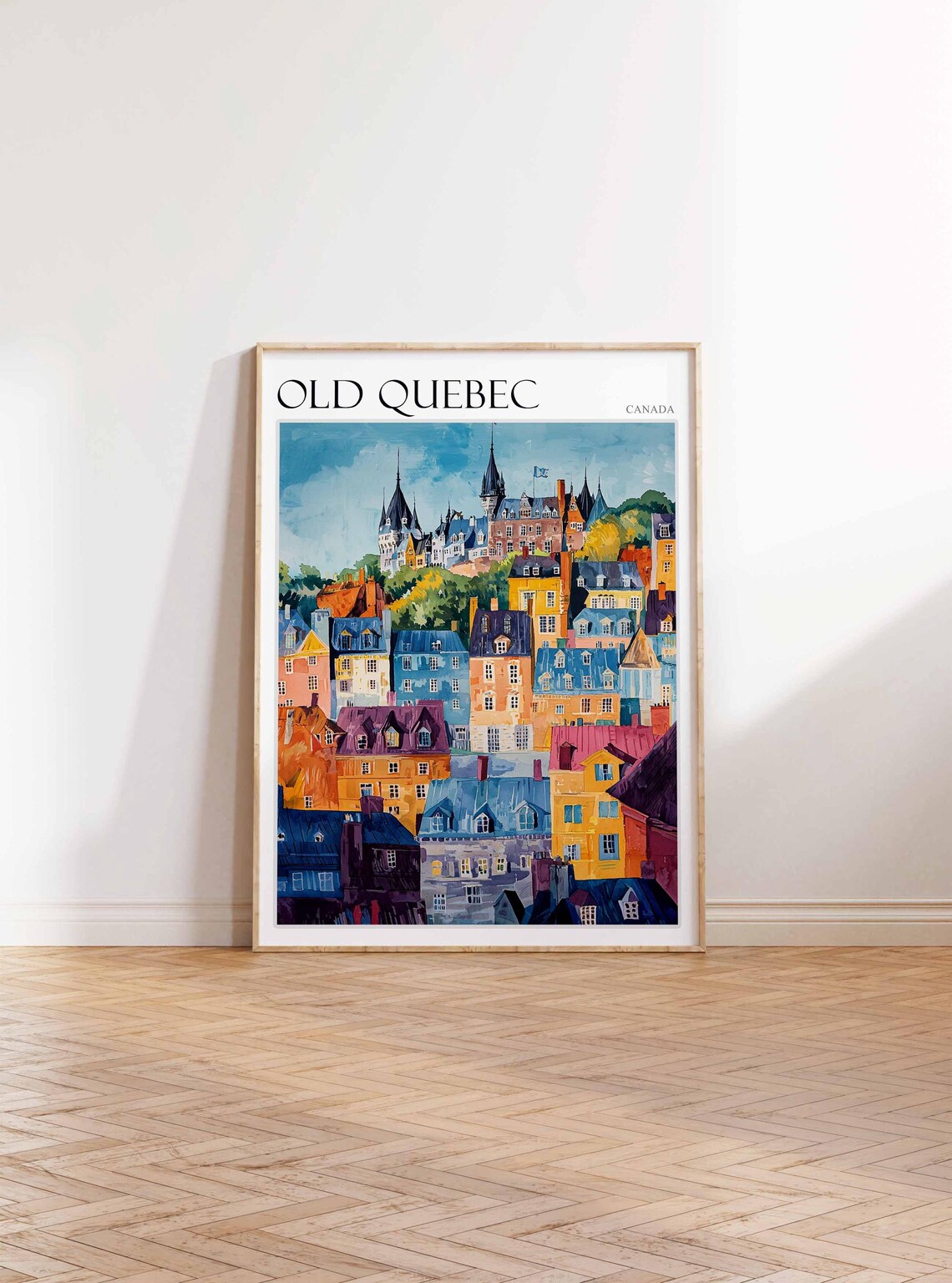 Old Quebec Colorful Rooftops Chateau Towers Watercolor Canada Poster - Image 2